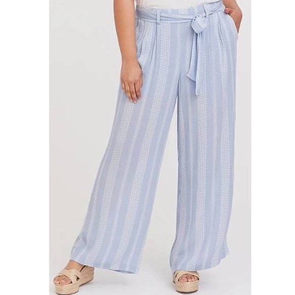 Torrid Light Blue Geo Strip Gauze Wide Leg Pany 0X - Picture 2 of 10